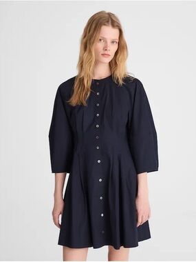 Madewell Sculptural-Sleeve Pleated Mini Dress In Classic Navy Size 12 NWT